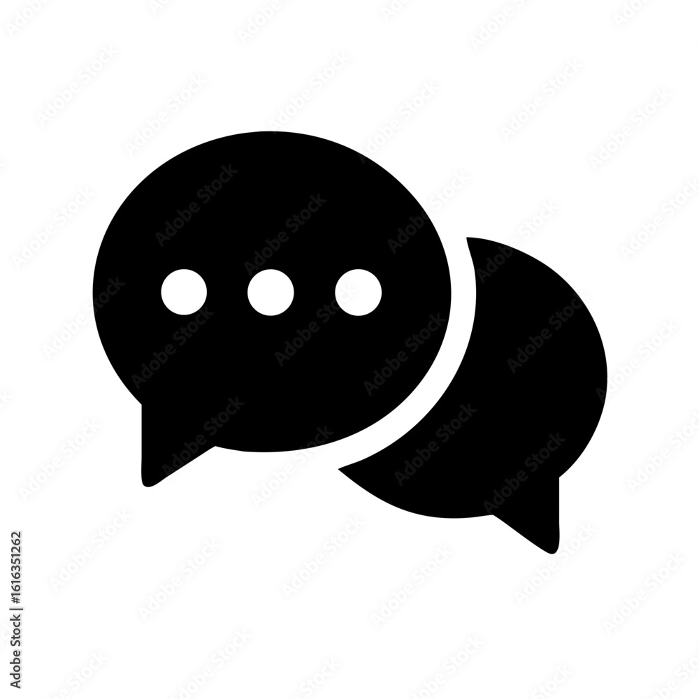 Black silhouette vector icon of two speech bubbles, symbolizing online conversation, communication forums, feedback, and messaging support. Isolated on a transparent background Black silhouette vector icon of two speech bubbles, symbolizing online conversation, communication forums, feedback, and messaging support. Isolated on a transparent background
