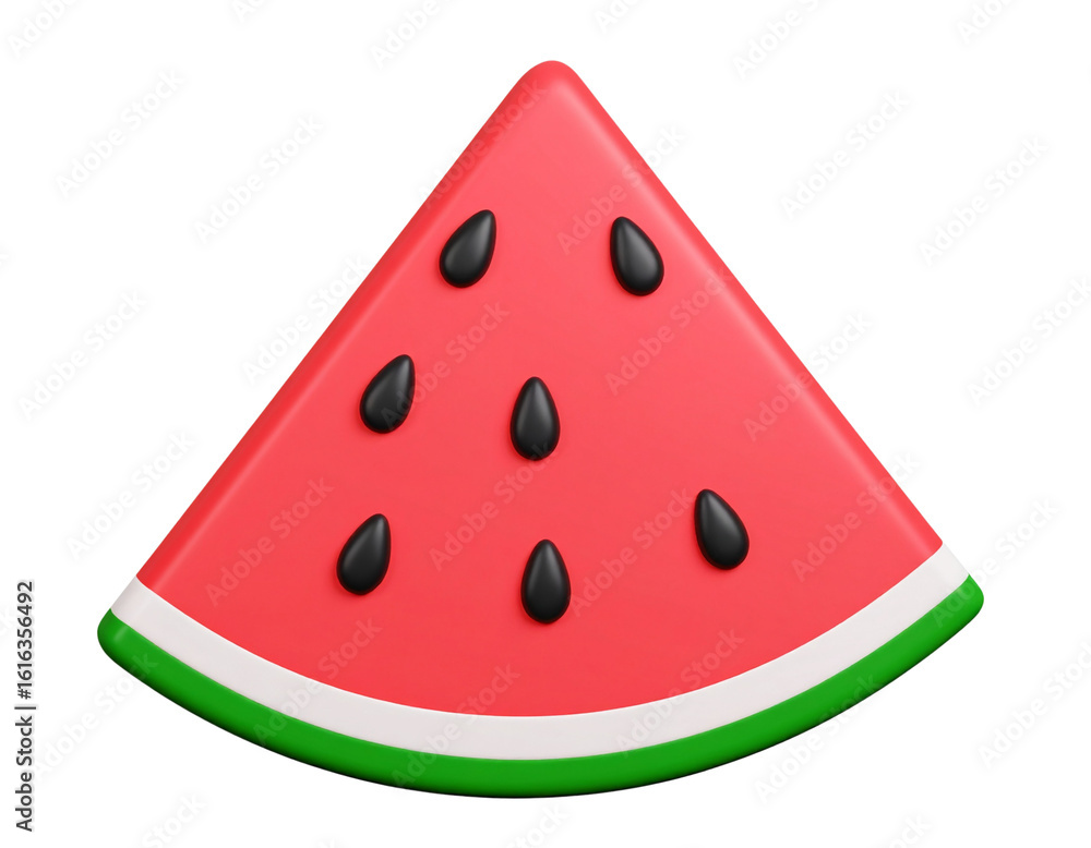 3D watermelon slice with juicy red flesh and seeds on white background, high-resoluti 3D watermelon slice with juicy red flesh and seeds on white background, high-resoluti