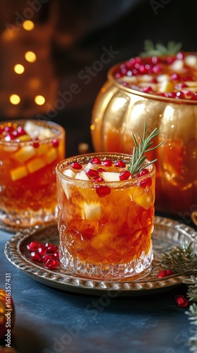 Festive Punch Served in Elegant Glasses With Garnishes for a Cheerful Gathering