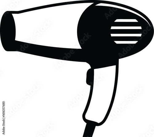 Hair dryer silhouette, beauty salon icon, hairstyling tool vector, minimal line art, grooming appliance outline