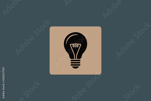 A black lightbulb icon on a tan square with rounded corners against a dark gray background plain image