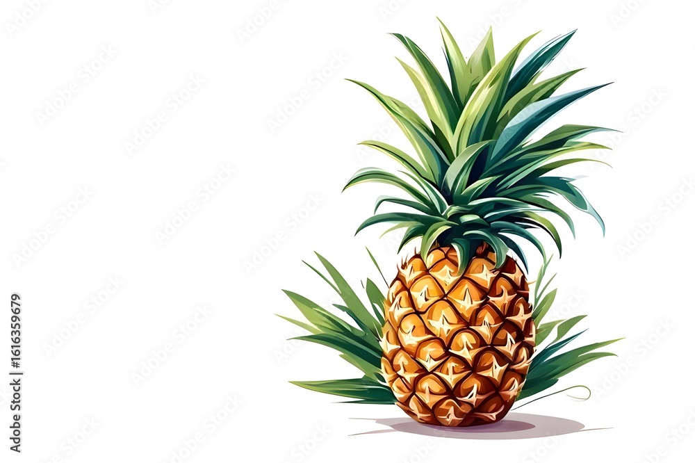 Fototapeta premium breathtaking illustration of a pineapple in the right corner with a white background, illustration, masterpiece, breathtaking illustration. Overall, it's an absolute world-class masterpiece illustrate