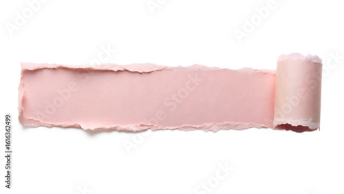 A strip of torn pink paper with a rolled edge isolated on transparent background