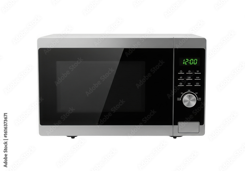 Obraz premium A modern silver and black microwave oven isolated on transparent background