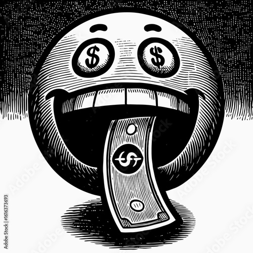 Greedy Money Face Emoticon Illustration