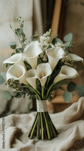 Elegant White Calla Lily Bouquet for a Romantic Event in Soft Natural Lighting