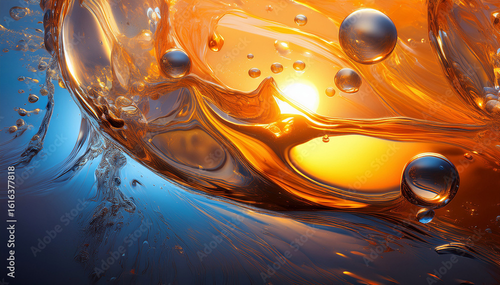 Fototapeta premium summer solstice abstract liquid art in solar colors illuminated from below