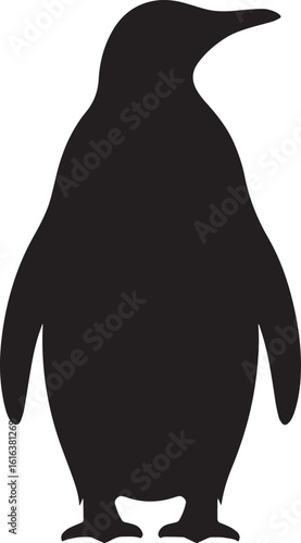 Black penguin silhouette standing on white background animal