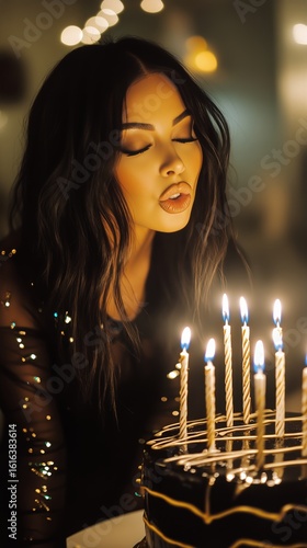 Celebrating a Birthday With Cake and Candles During a Nighttime Party.