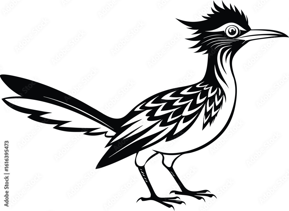 Fototapeta premium Roadrunner bird silhouette, line art illustration, desert bird outline, running bird vector, minimal animal drawing