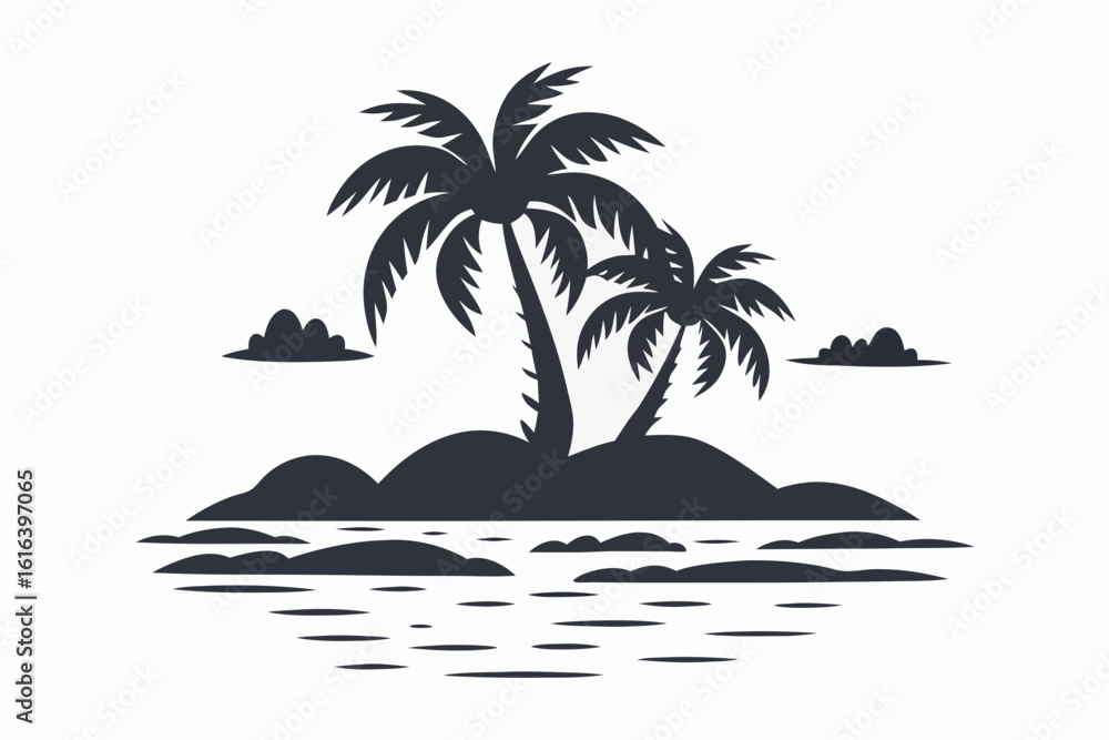 tropical island black and white silhouette tropical island black and white silhouette