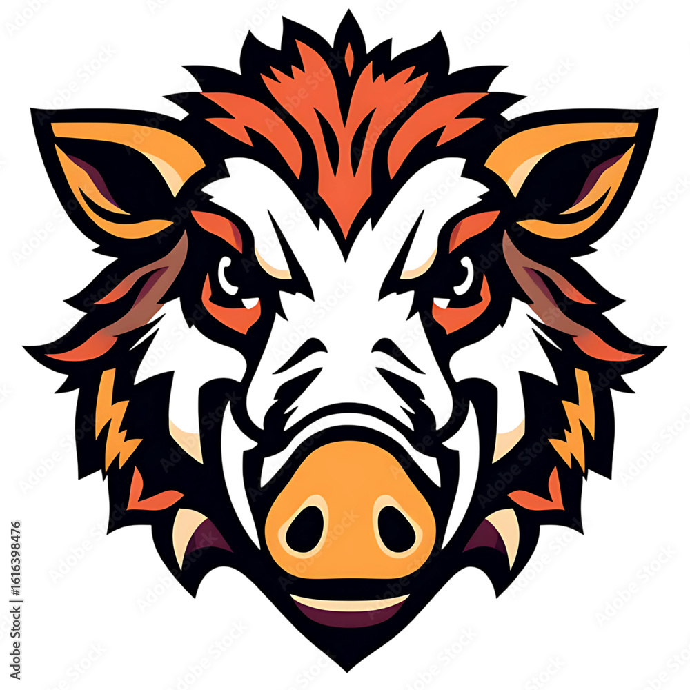 Fototapeta premium Wild boar head logo, close-up, transparent background