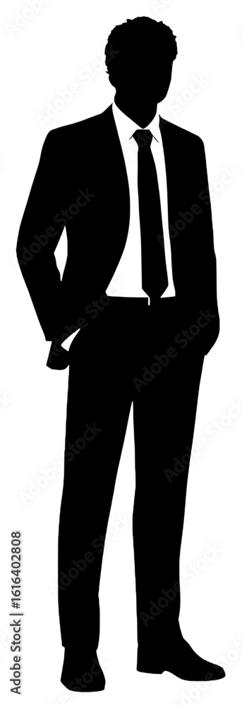 Silhouette of a Businessman in Formal Attire, Black on White Background Silhouette of a Businessman in Formal Attire, Black on White Background