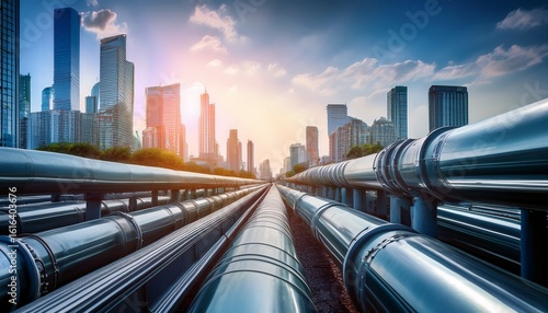 industrial pipes leading to a modern city a vast urban underground pipeline infrastructure for fluid transport sewerage system banner