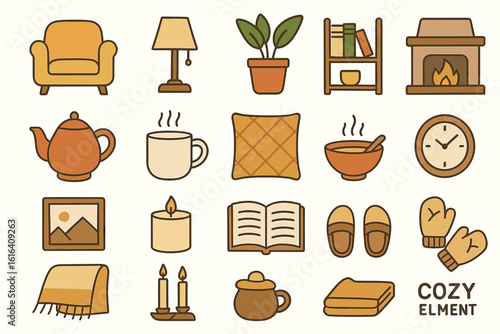 Cozy home elements: furniture, décor, and accessories for a warm ambiance