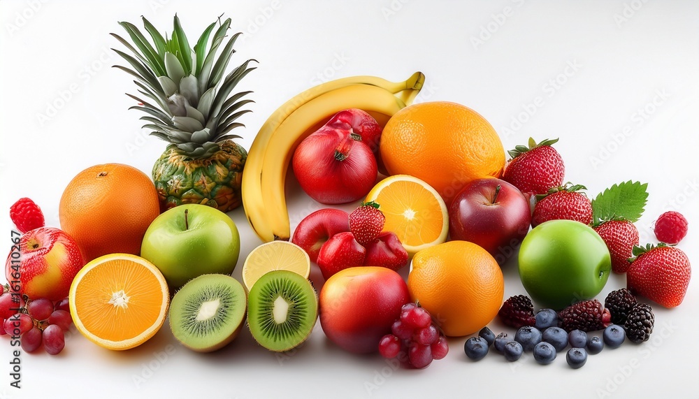 variety of fresh colorful fruits showcasing vibrant textures and unique shapes fruit isolated on white background white background variety of fresh colorful fruits showcasing vibrant textures and unique shapes fruit isolated on white background white background
