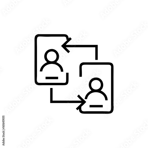 Outline icon two people with arrows indicating transfer request person