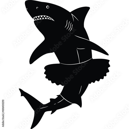 Shark in Tutu, Silhouette, Funny, Ocean Animal, Ballet, Graphic Design