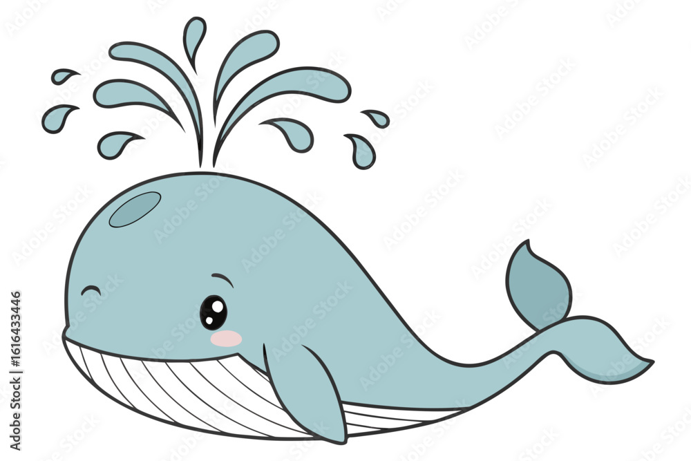 Naklejka premium Cute cartoon whale spouting water vector