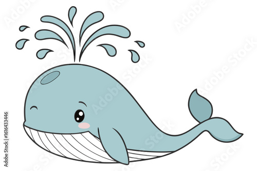 Cute cartoon whale spouting water vector