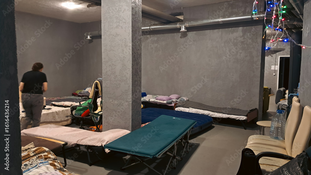 Αυτοκόλλητο Shelter room in Ukrainian city prepared for people during bombing threat period