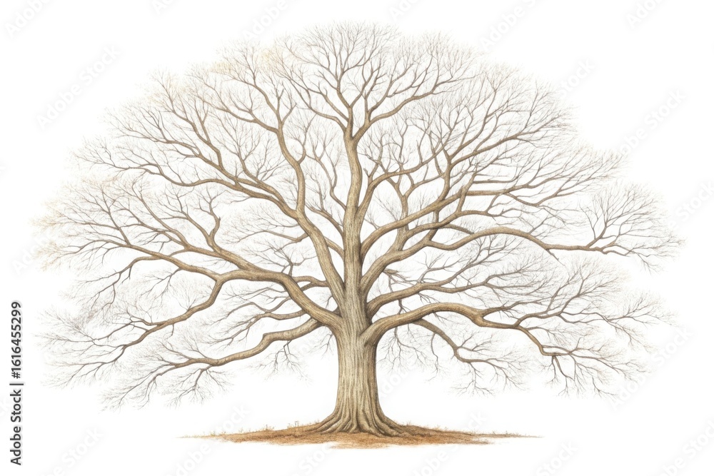 Obraz premium Bare oak tree in winter with intricate branching pattern