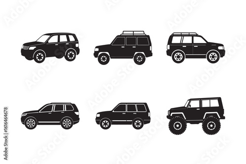 silhouette compact crossover SUV set bundle on white background