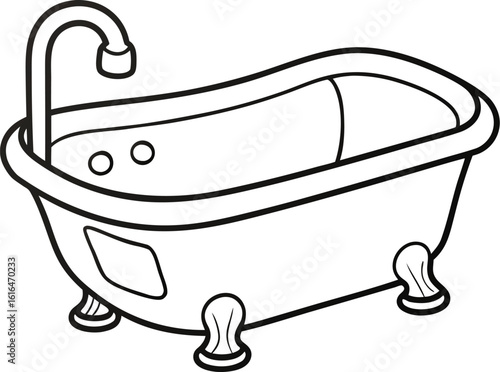 Baby bathtub icon, infant bath outline, minimal tub sketch, newborn hygiene drawing 