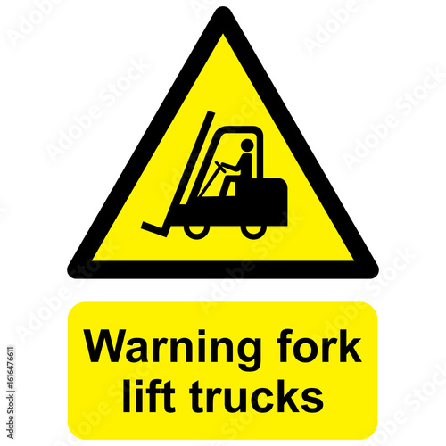 Transparent png file of black and yellow vector graphic of Fork lift trucks warning sign