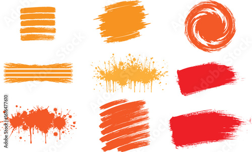 Set of Colorful paint brush strokes isolated on transparent background. Hand draw paint bold brush strokes, hand drawn thick grunge lines and rectangle shapes. Lines brush, , Brush stain. R