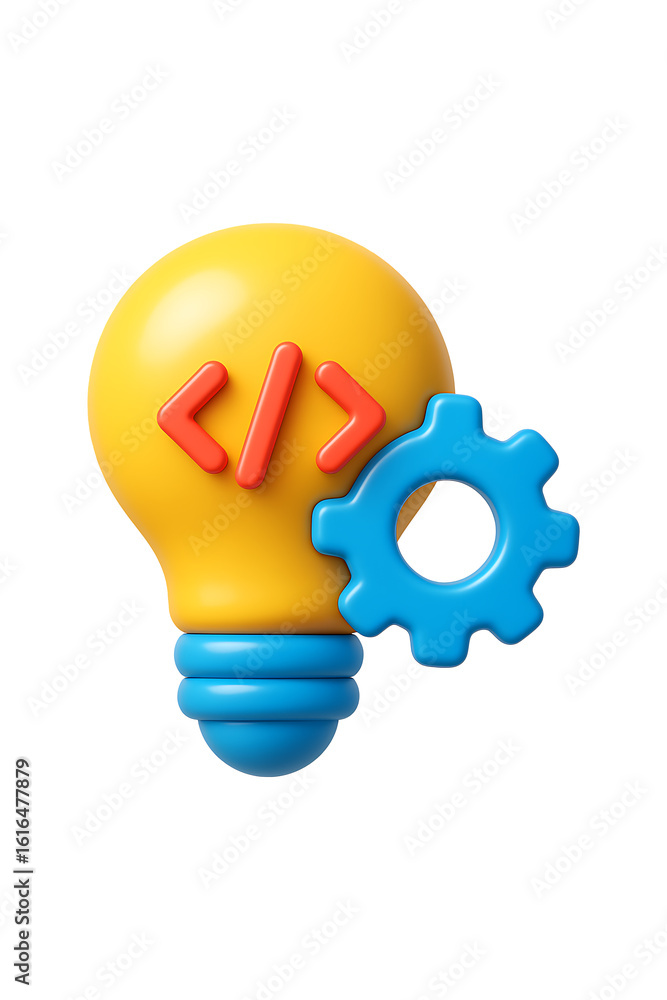 Fototapeta premium 3D Coding Idea Light Bulb Isolated on a Transparent Background
