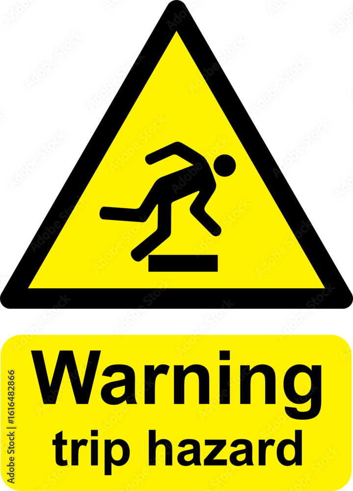 Black and yellow vector graphic of Trip hazard warning sign Black and yellow vector graphic of Trip hazard warning sign