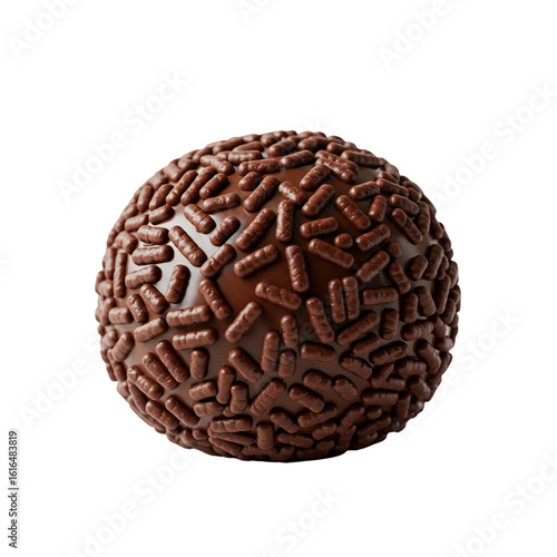 A single brigadeiro with chocolate sprinkles on white