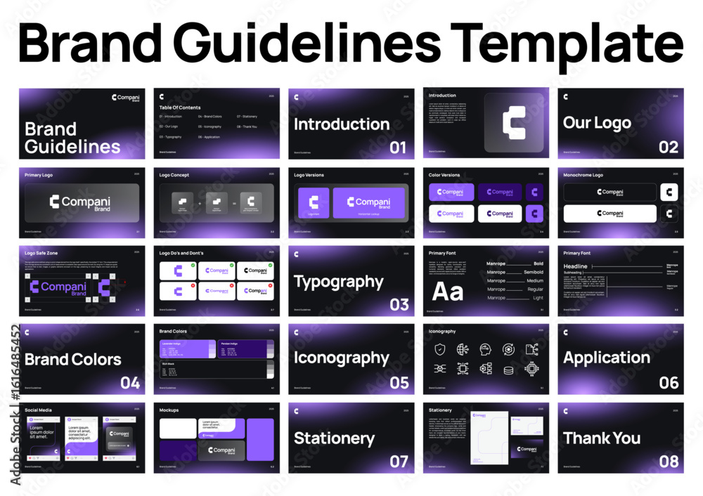 Фотография brand guide template Comprehensive dark theme technology Brand Guidelines Templa