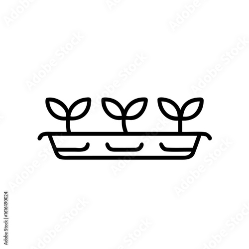 Outline icon three seedlings in a tray plant sprout