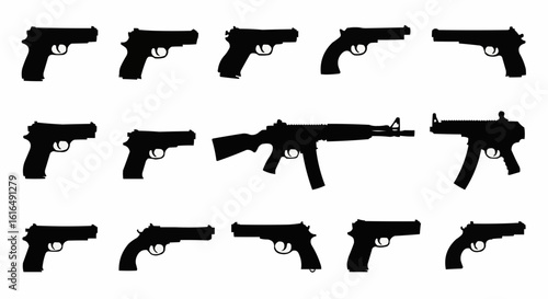 Gun Silhouettes Vector Set – Pistols, Rifles, Revolvers & Shotguns