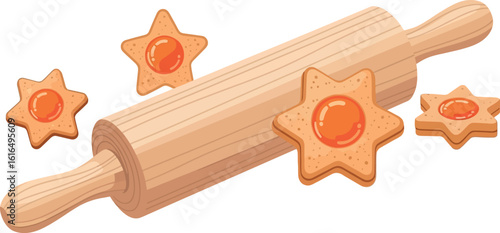 3D Render of a Delicious Star Cookies with Rolling Pin
