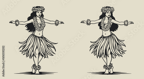 Hula Dancer Illustration - Traditional Hawaiian Dance