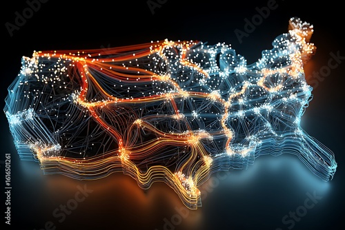 Futuristic Glowing Map of the United States with Digital Network Connections