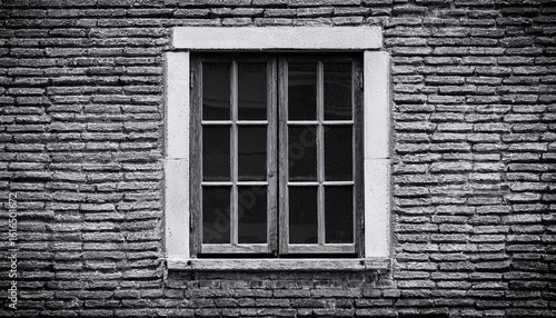 vintage brick backdrop featuring a wooden window in monochrome style