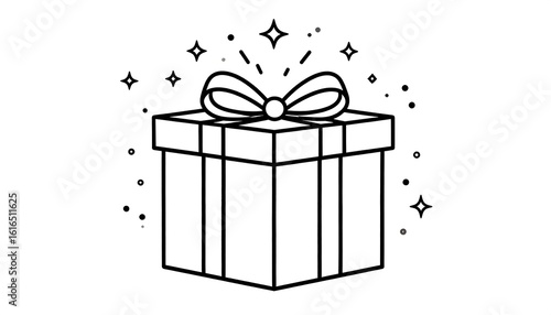 Simple black line art gift box with sparkle