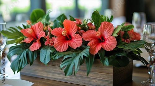 Vibrant Tropical Floral Arrangement Displayed in a Bright Setting With Lush G...