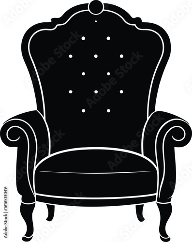 Rounded vintage throne silhouette vector with ornate details
