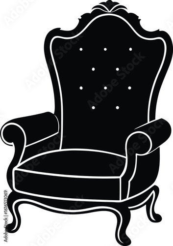 Vintage royal armchair silhouette vector with regal detailing
