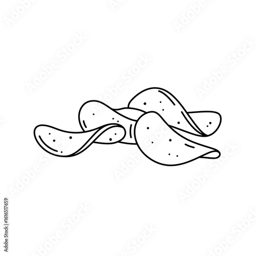 Outline vector of potato chips pile. Food and snacks, unhealthy diet and lifestyle. Shopping and supermarkets industry