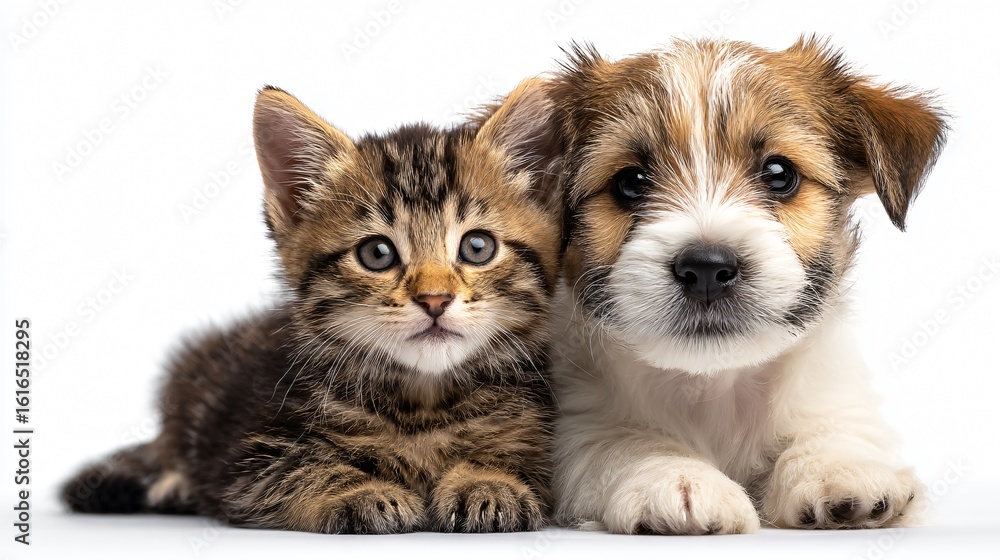 Obraz premium Adorable Kitten and Puppy Together - Cute Little Pets Friendship Image