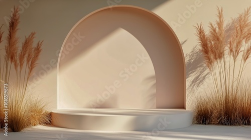 Stylish Indoor Space With Arch, Minimal Decor, and Soft Natural Lighting