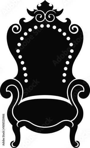 Vintage tufted throne silhouette vector with intricate detailing
