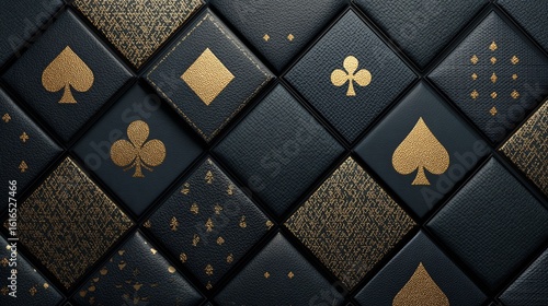 Luxurious Leather Tiles Featuring Golden Card Suits, Elegant and Stylish