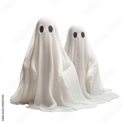 Two Halloween Ghosts Made from White Sheets Isolated PNG